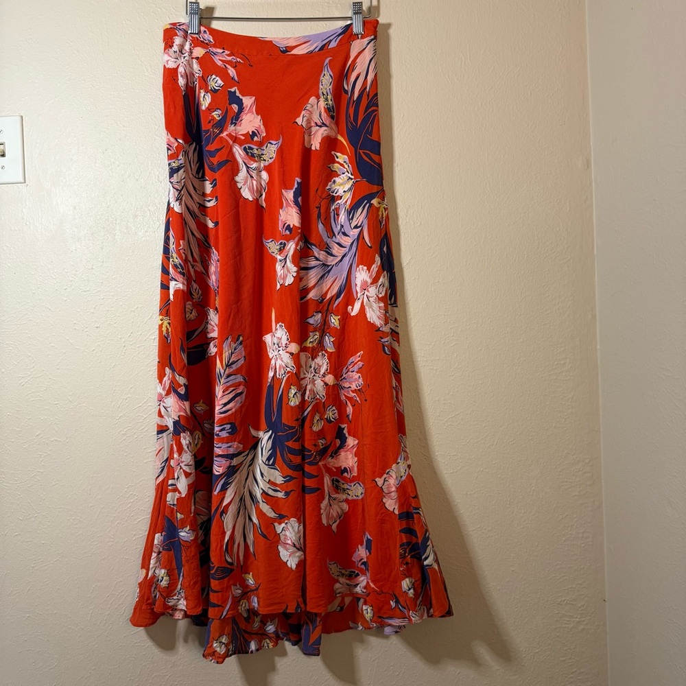 HD in Paris Red Floral Maxi A-Line Silk Skirt